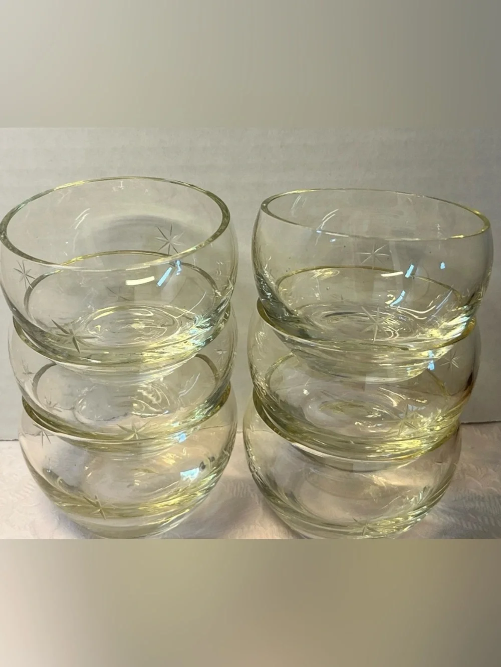 Dorothy Thorpe Roly Poly Pointed Etched Star Cocktail Glasses Vintage MCM Set 6